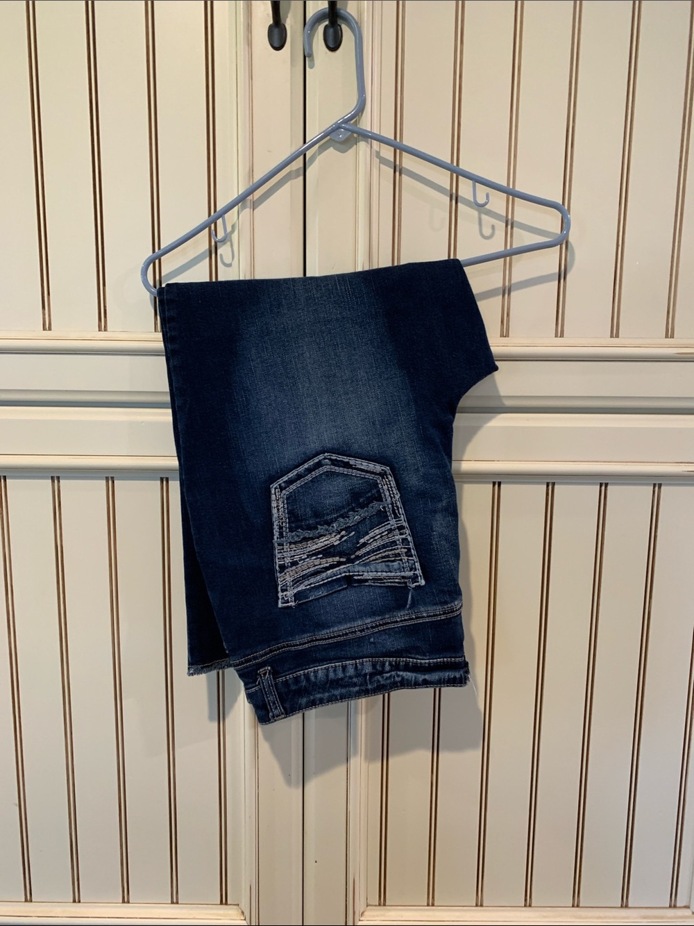 Maurices Dark Indigo Cropped Skinny Jeans with Embroidered Pocket